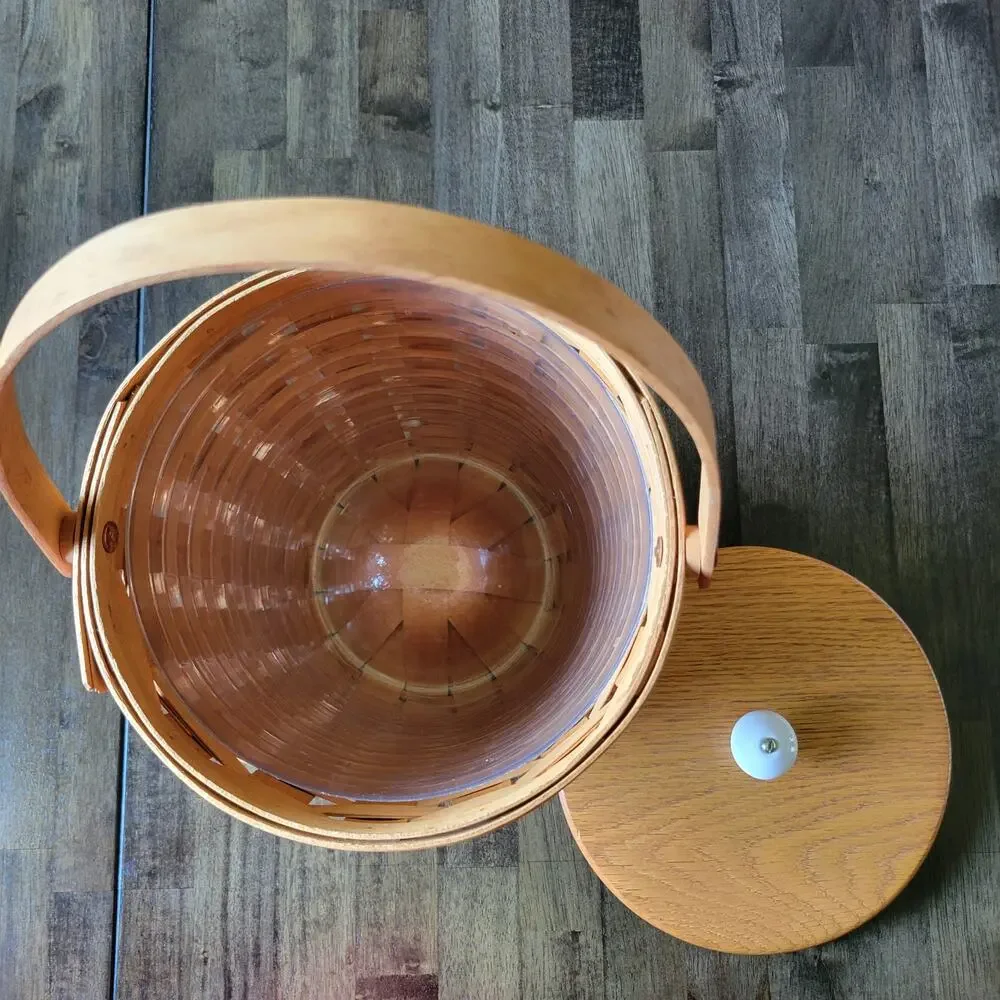 VTC G Longaberger 1994 Handwoven Signed Wooden Large Ice Basket w/ Lid & Liner